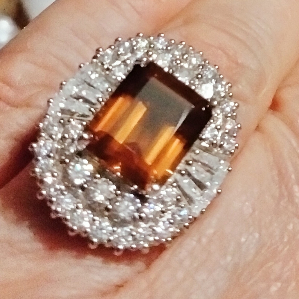 Santa Ana Madeira Citrine and Moissanite Ring in Platinum Over Sterling Silver